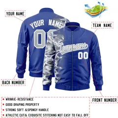 Royal 3D Flame Full-Zip Varsity Letterman Bomber Jacket 2