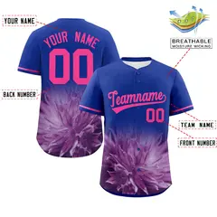 Royal 3D Flower Design Authentic Baseball Jersey 2