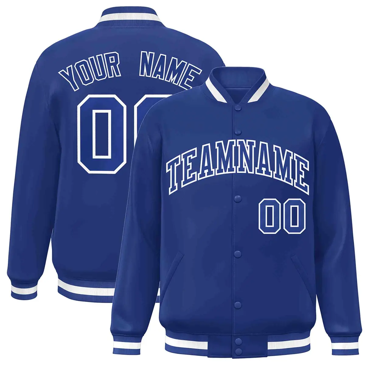 Royal and White Classic Varsity Full-Snap Letterman Jacket