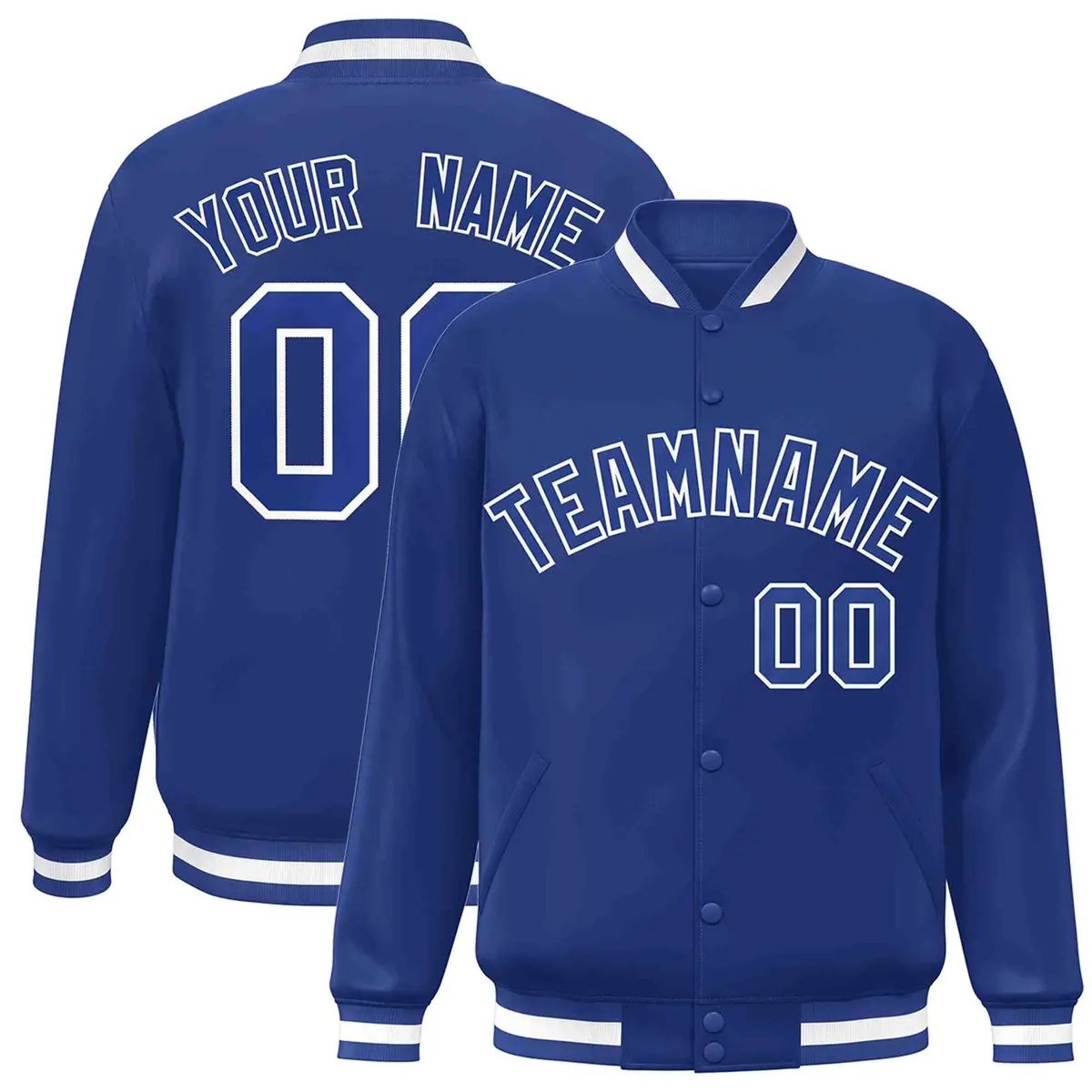 Royal and White Classic Varsity Full-Snap Letterman Jacket
