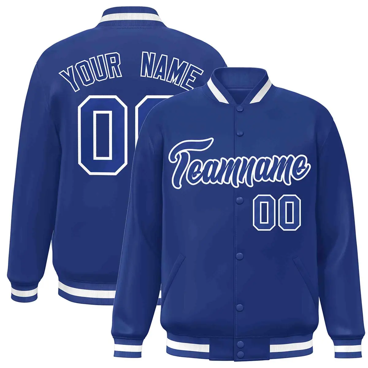 Royal and White Classic Varsity Full-Snap Letterman Jacket
