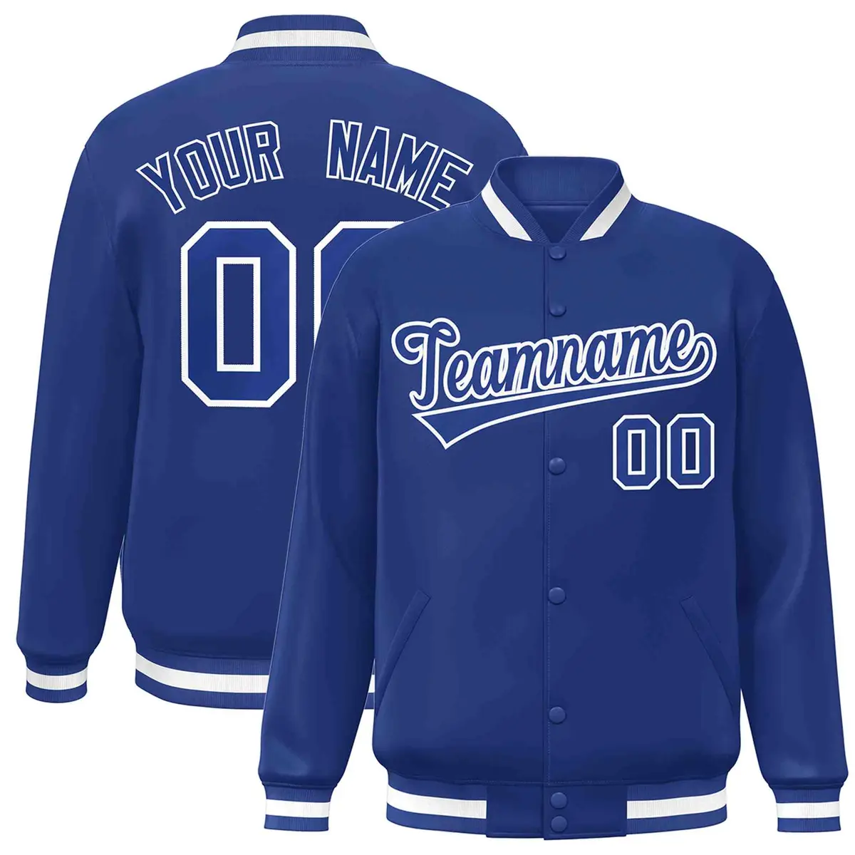 Royal and White Classic Varsity Full-Snap Letterman Jacket