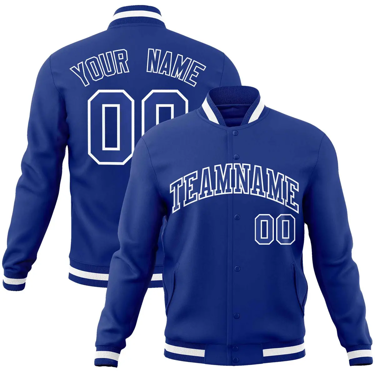 Royal and White Classic Varsity Full-Snap Letterman Jacket