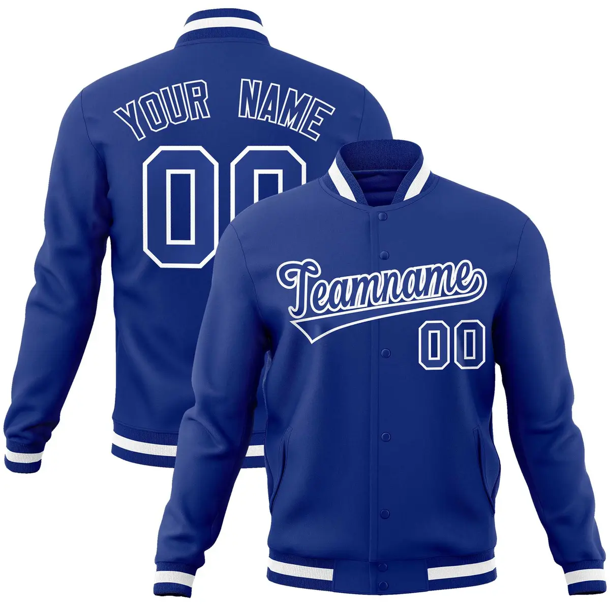 Royal and White Classic Varsity Full-Snap Letterman Jacket