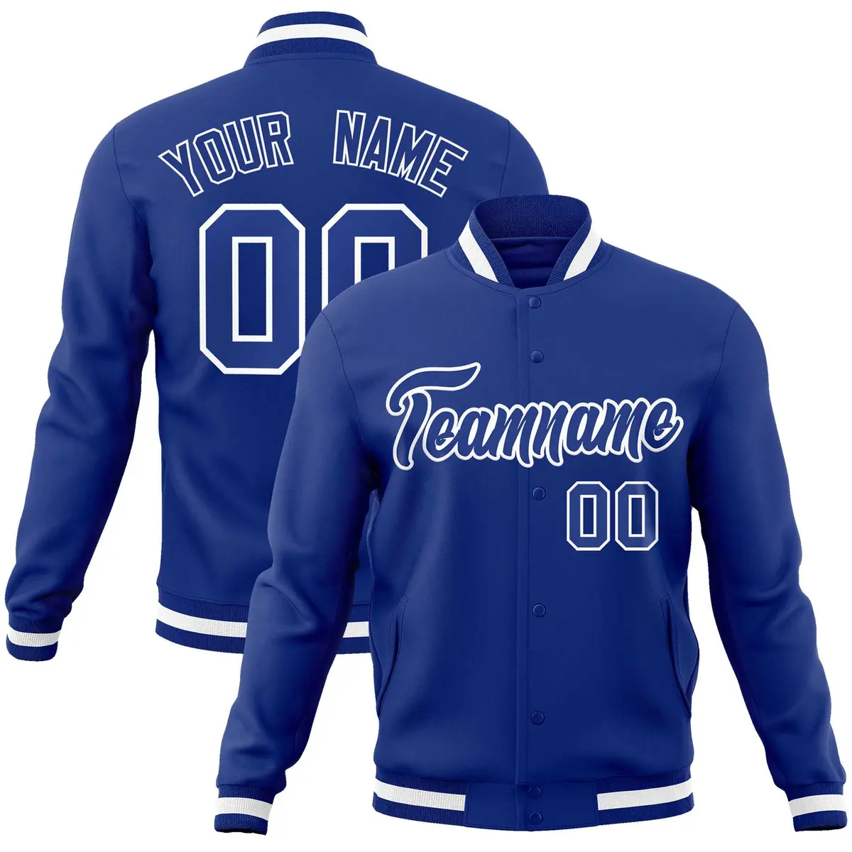 Royal and White Classic Varsity Full-Snap Letterman Jacket