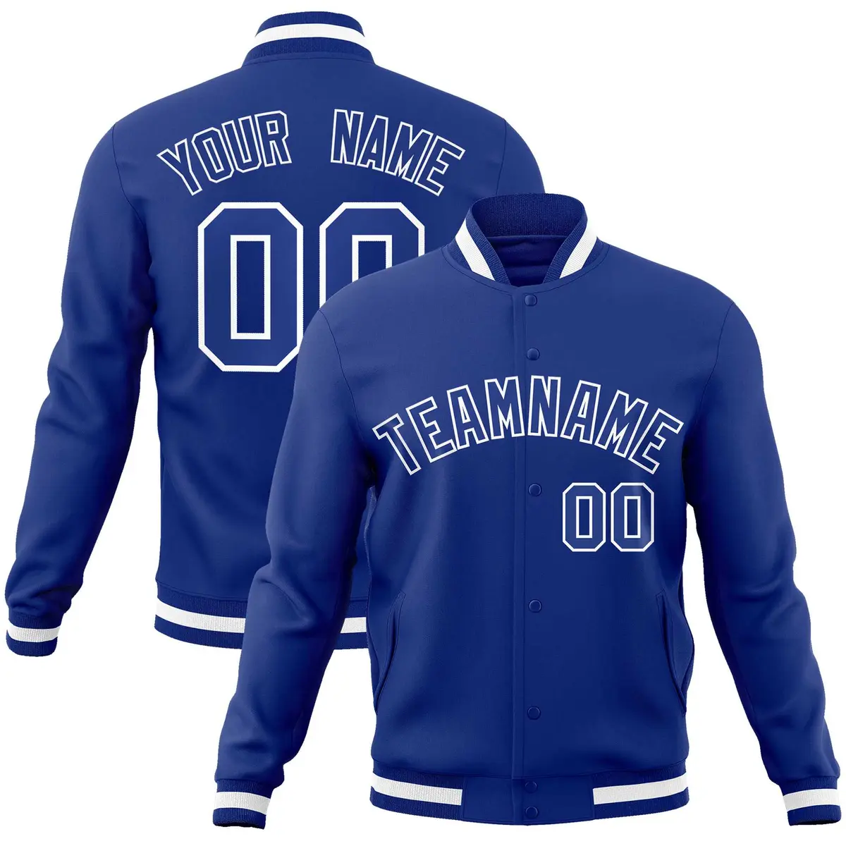 Royal and White Classic Varsity Full-Snap Letterman Jacket