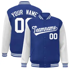 Royal and White Raglan Varsity Full-Snap Letterman Jacket