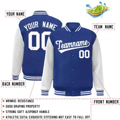 Royal and White Raglan Varsity Full-Snap Letterman Jacket 2