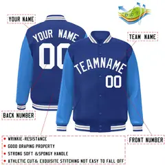 Royal and White Raglan Varsity Full-Snap Letterman Jacket 2