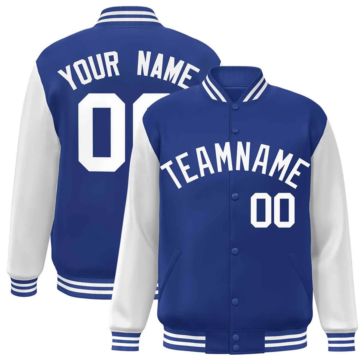 Royal and White Raglan Varsity Full-Snap Letterman Jacket