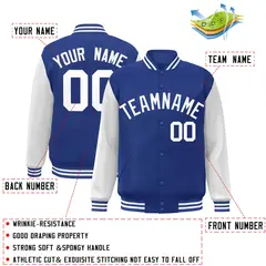 Royal and White Raglan Varsity Full-Snap Letterman Jacket 2