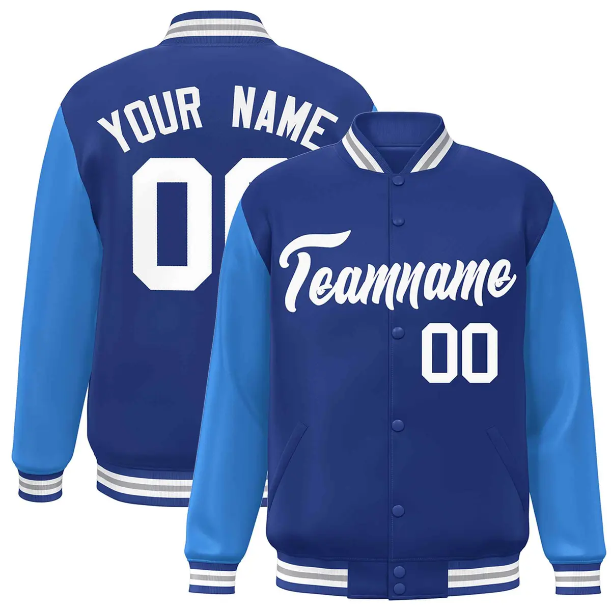 Royal and White Raglan Varsity Full-Snap Letterman Jacket
