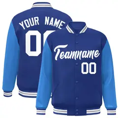 Royal and White Raglan Varsity Full-Snap Letterman Jacket 1