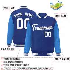 Royal and White Raglan Varsity Full-Snap Letterman Jacket 2