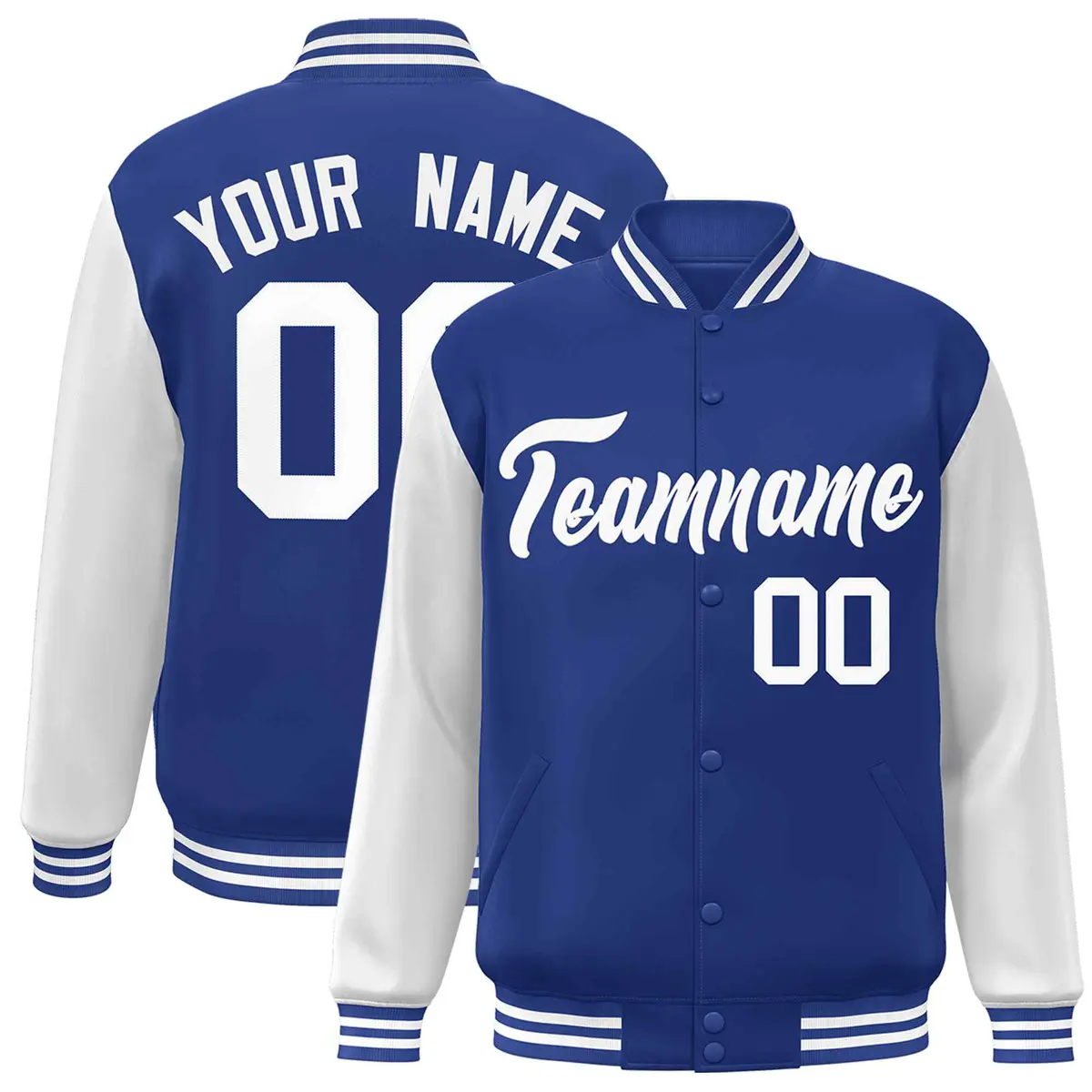Royal and White Raglan Varsity Full-Snap Letterman Jacket
