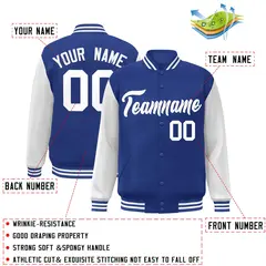 Royal and White Raglan Varsity Full-Snap Letterman Jacket 2
