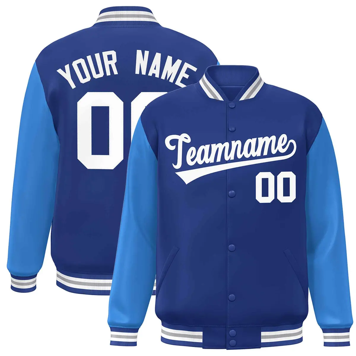 Royal and White Raglan Varsity Full-Snap Letterman Jacket