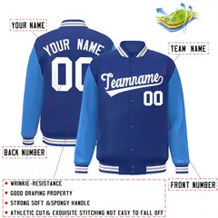 Royal and White Raglan Varsity Full-Snap Letterman Jacket 2
