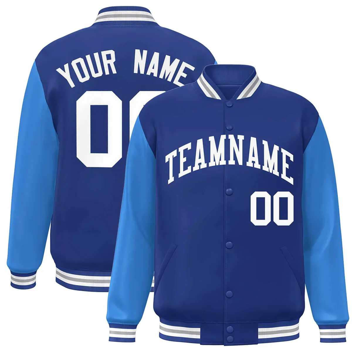 Royal and White Raglan Varsity Full-Snap Letterman Jacket