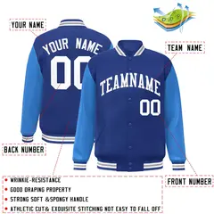Royal and White Raglan Varsity Full-Snap Letterman Jacket 2