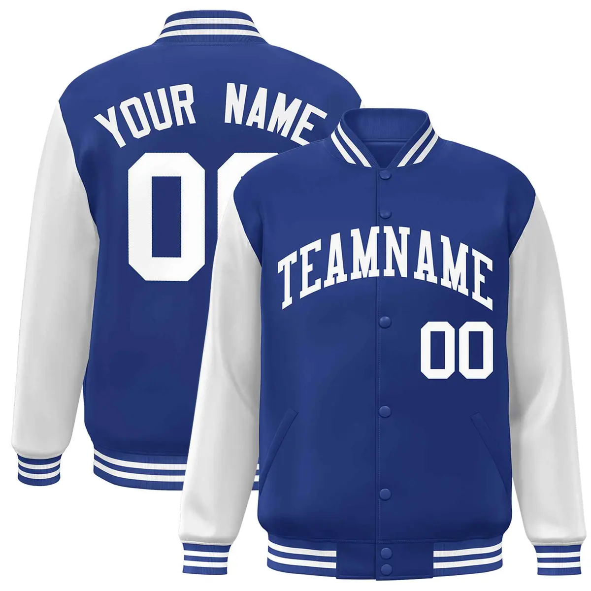 Royal and White Raglan Varsity Full-Snap Letterman Jacket