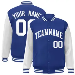 Royal and White Raglan Varsity Full-Snap Letterman Jacket 1