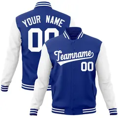 Royal and White Raglan Varsity Full-Snap Letterman Jacket