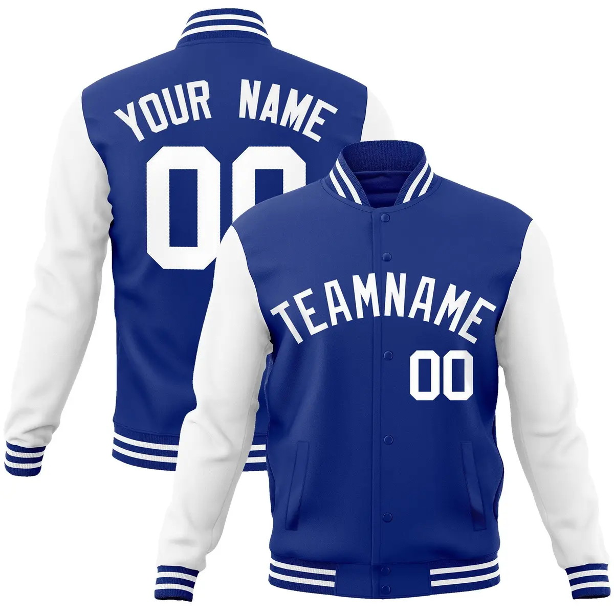 Royal and White Raglan Varsity Full-Snap Letterman Jacket