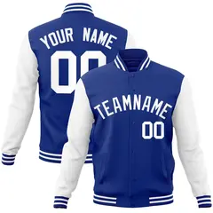 Royal and White Raglan Varsity Full-Snap Letterman Jacket