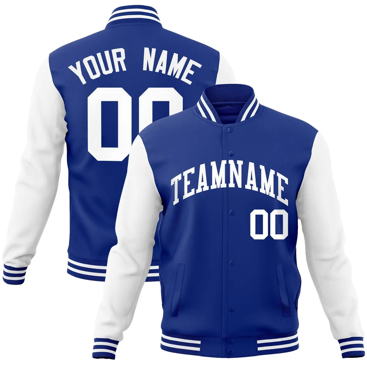 Royal and White Raglan Varsity Full-Snap Letterman Jacket