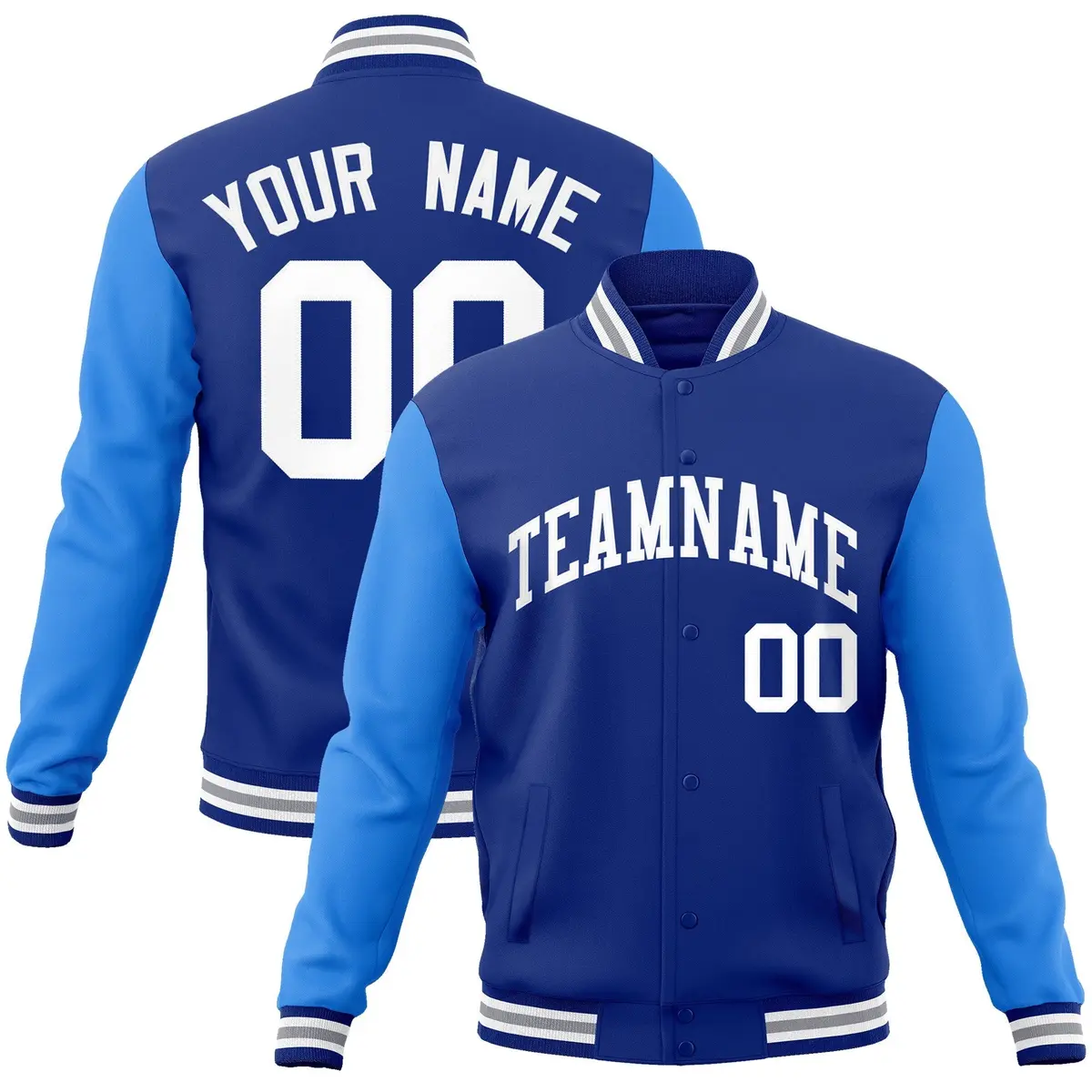 Royal and White Raglan Varsity Full-Snap Letterman Jacket