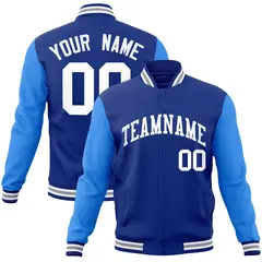 Royal and White Raglan Varsity Full-Snap Letterman Jacket