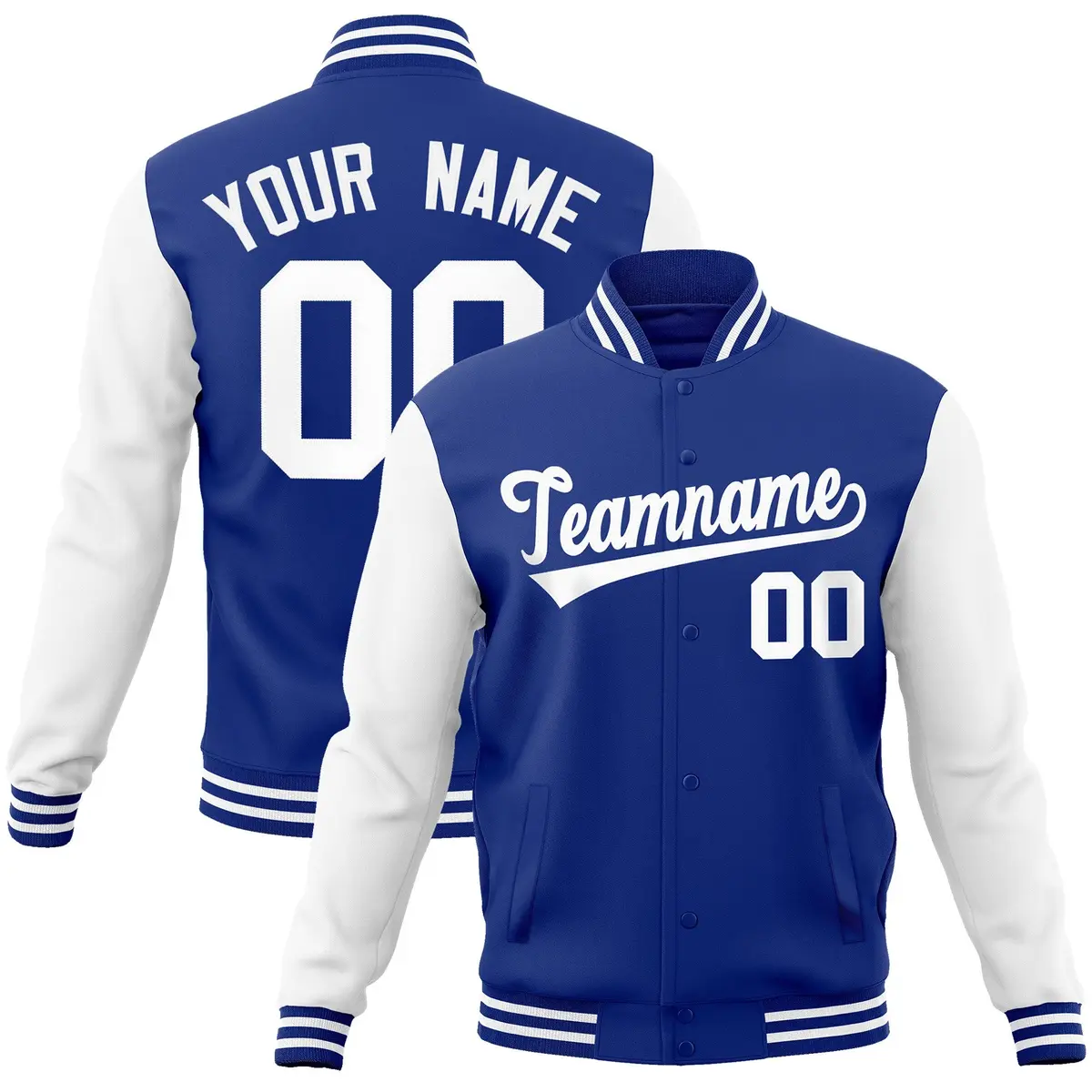Royal and White Raglan Varsity Full-Snap Letterman Jacket