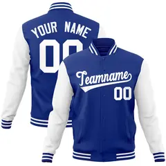 Royal and White Raglan Varsity Full-Snap Letterman Jacket 1