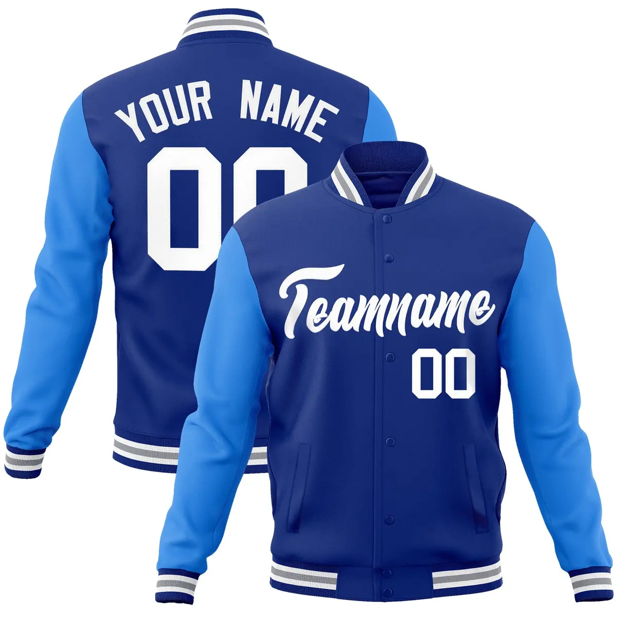 Royal and White Raglan Varsity Full-Snap Letterman Jacket