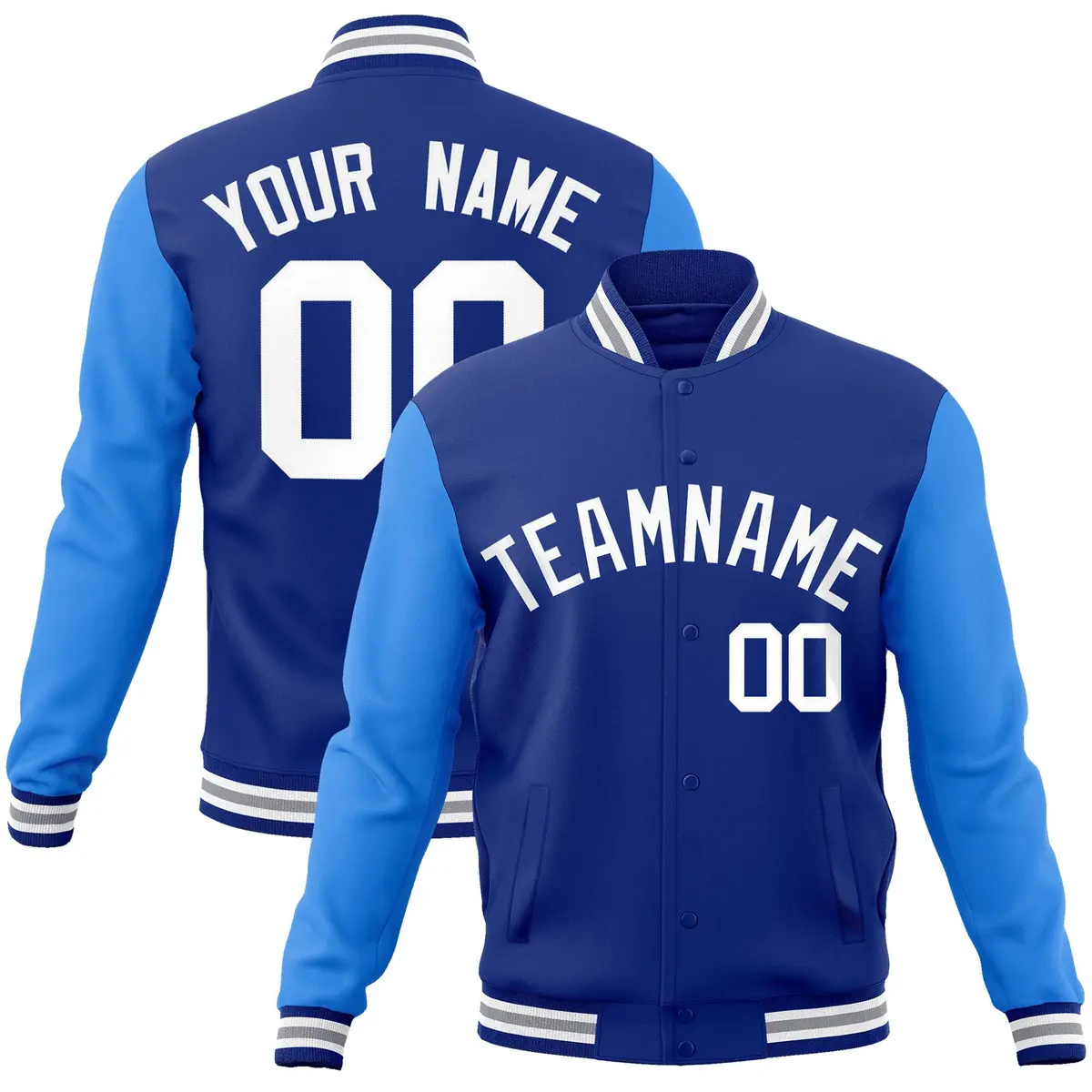 Royal and White Raglan Varsity Full-Snap Letterman Jacket