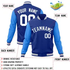 Royal and White Raglan Varsity Full-Snap Letterman Jacket 4
