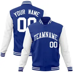 Royal and White Raglan Varsity Full-Snap Letterman Jacket