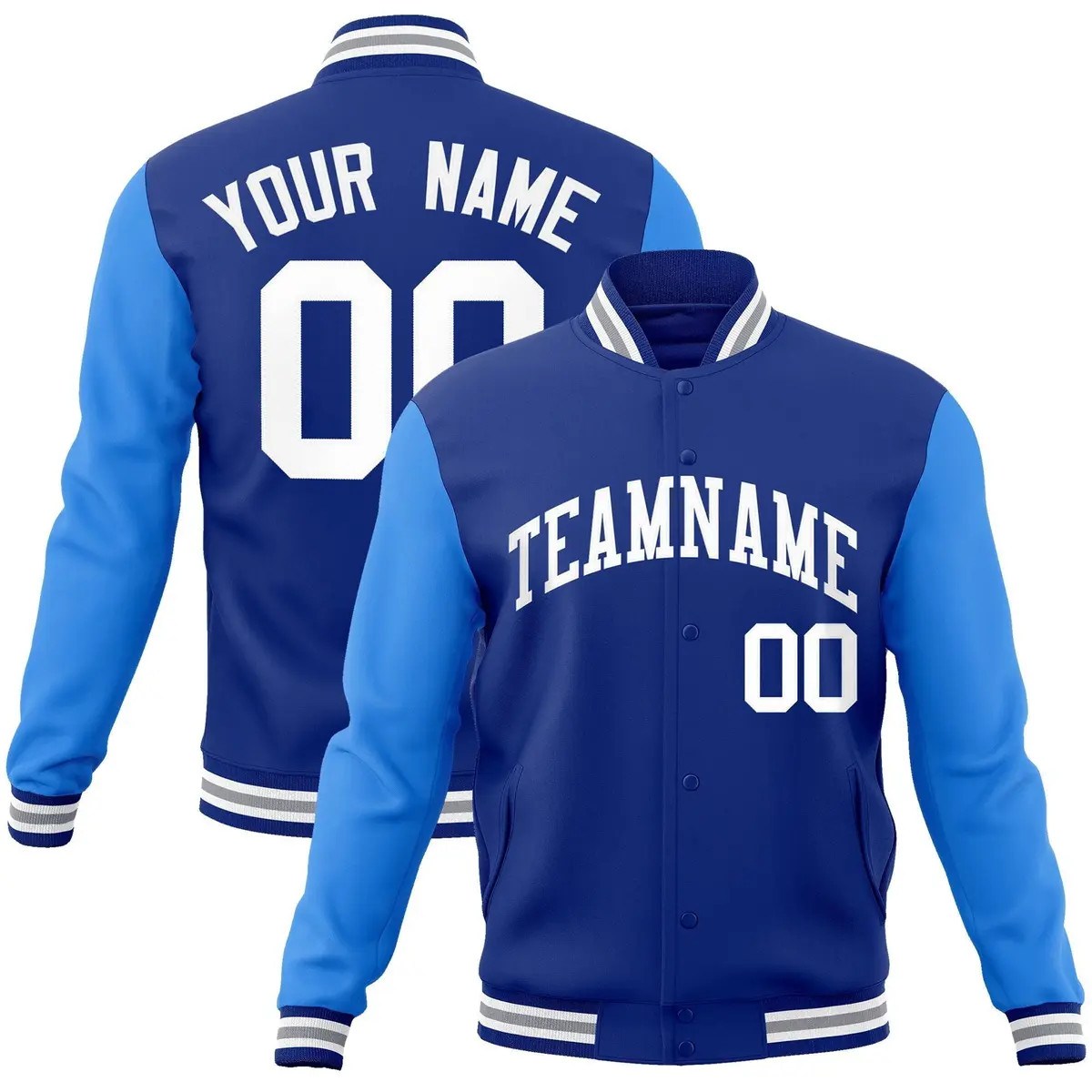 Royal and White Raglan Varsity Full-Snap Letterman Jacket