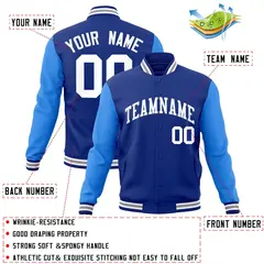 Royal and White Raglan Varsity Full-Snap Letterman Jacket 4