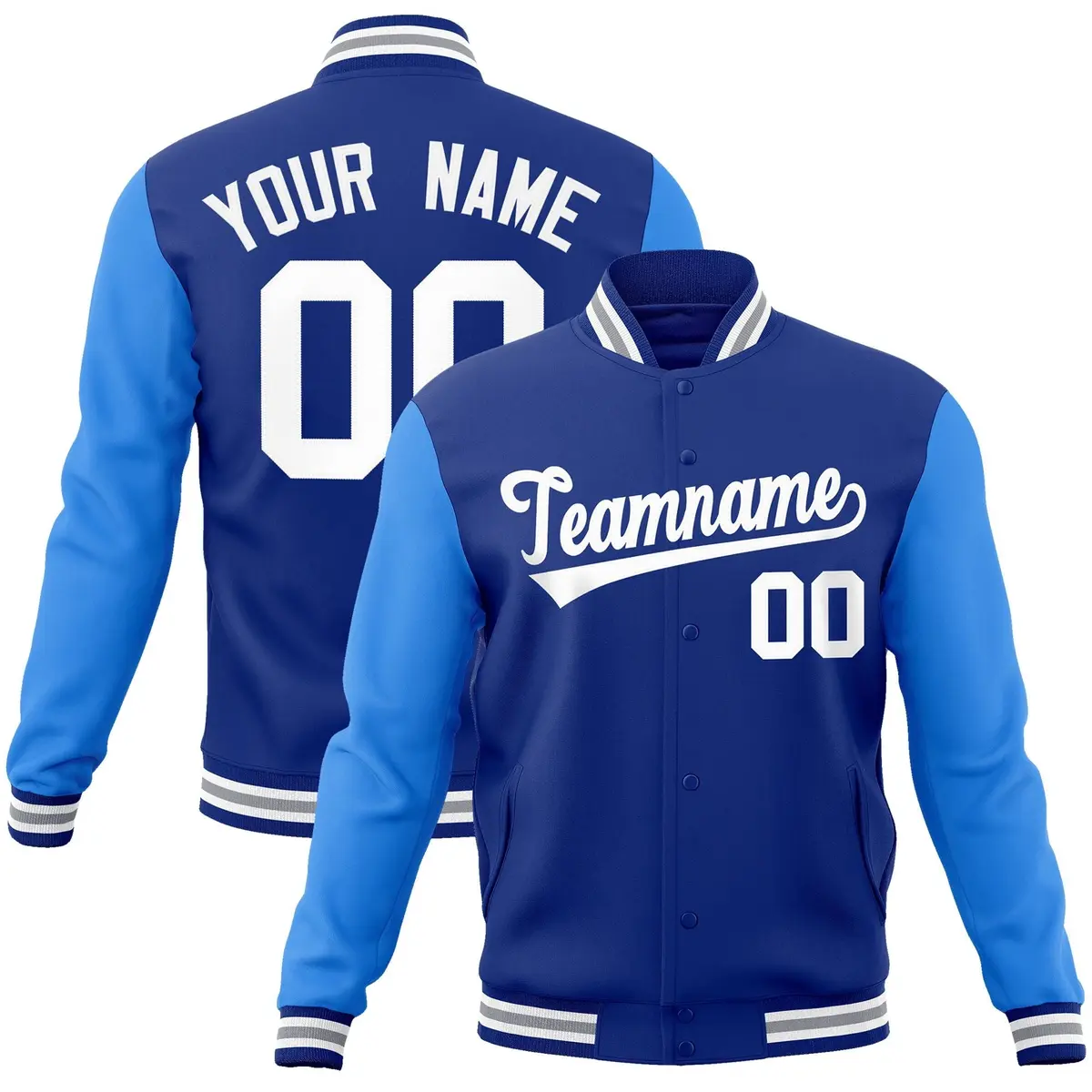 Royal and White Raglan Varsity Full-Snap Letterman Jacket