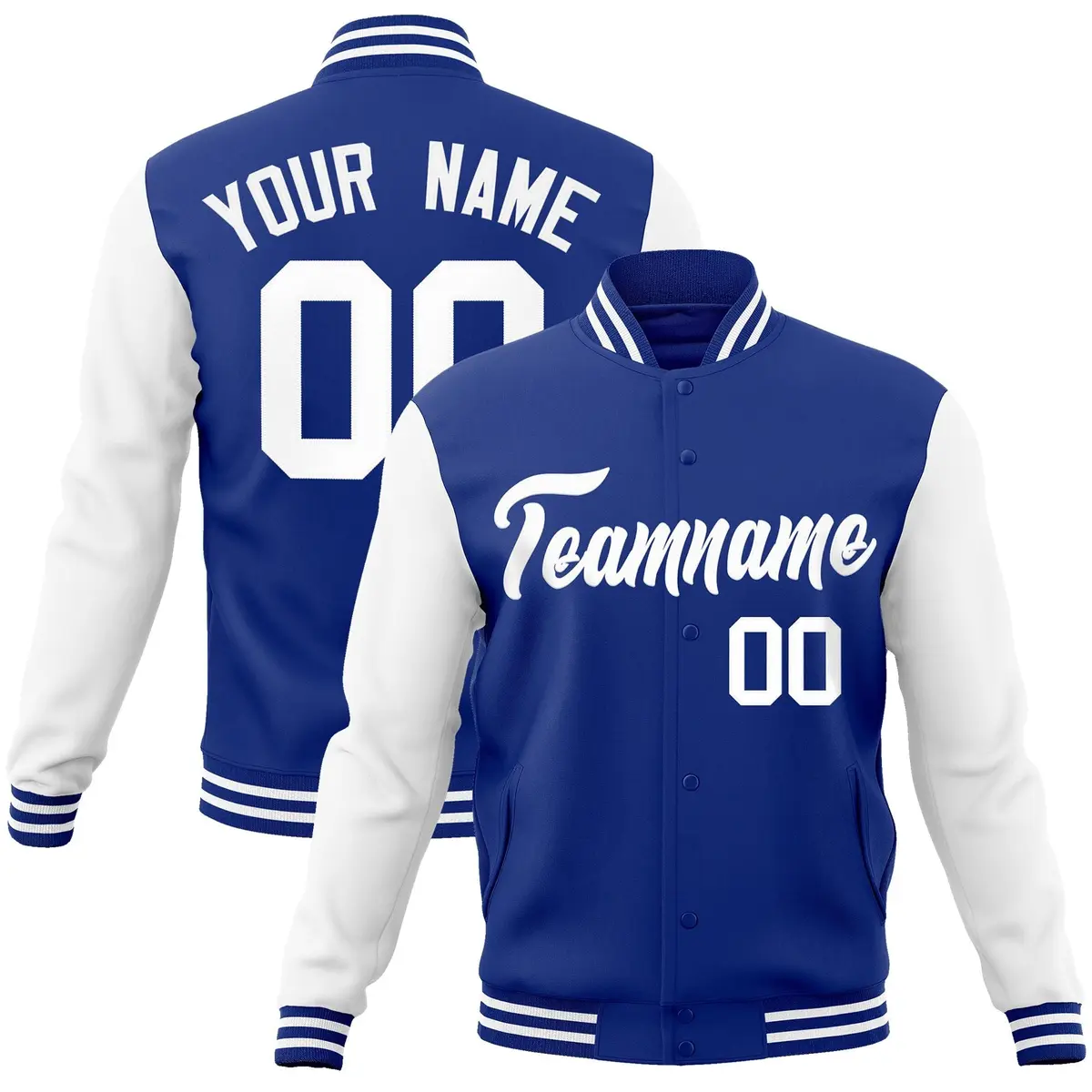 Royal and White Raglan Varsity Full-Snap Letterman Jacket