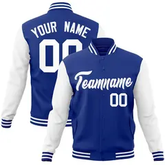 Royal and White Raglan Varsity Full-Snap Letterman Jacket