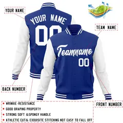 Royal and White Raglan Varsity Full-Snap Letterman Jacket 4