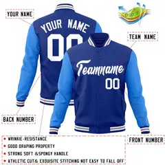 Royal and White Raglan Varsity Full-Snap Letterman Jacket 4