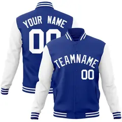 Royal and White Raglan Varsity Full-Snap Letterman Jacket