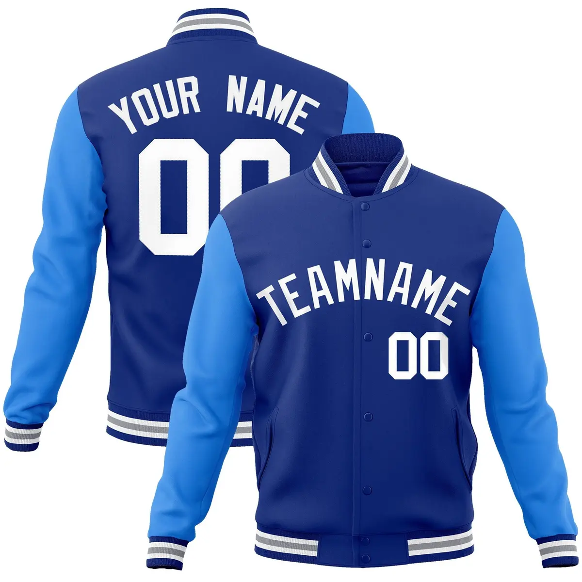 Royal and White Raglan Varsity Full-Snap Letterman Jacket