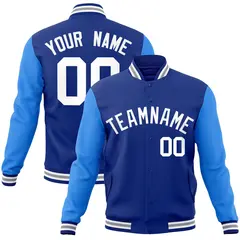 Royal and White Raglan Varsity Full-Snap Letterman Jacket