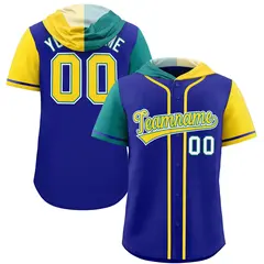 Royal Aqua Gold Split Raglan Baseball Hoodie Jersey 1