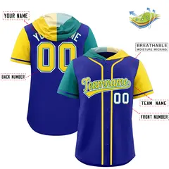 Royal Aqua Gold Split Raglan Baseball Hoodie Jersey 2